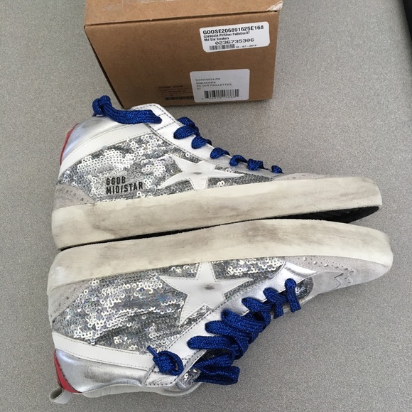 Golden Goose Mid Star Sneaker Silver Paillette NIB - Picture 6 of 8